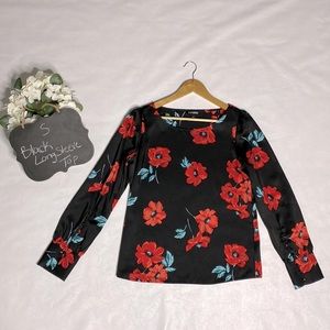 Express Long Sleeve Top Black with Flowers